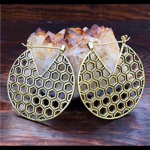 Honeycomb Hoop Brass Earrings